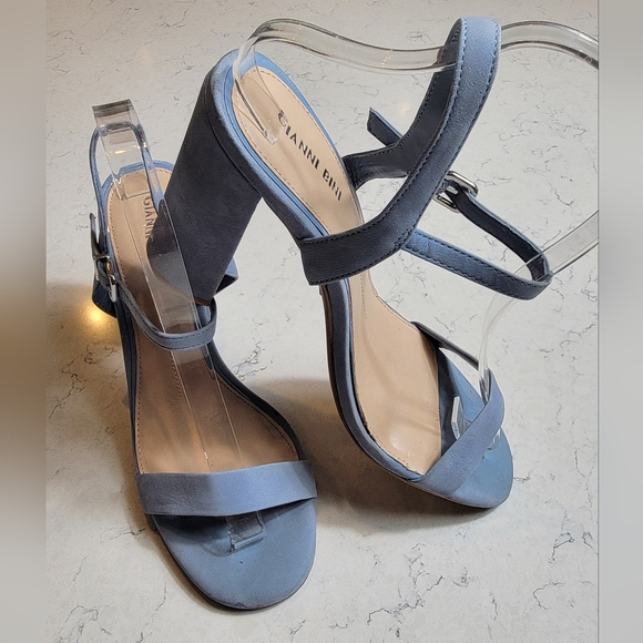 Gianni Bini Dusty Blue Leather Block Heel Dress Sandals Adjustable Strap 9.5 - Picture 1 of 10